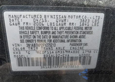 2015 Nissan Sentra Sv z USA, uszkodzony, nr VIN 3N1AB7AP2FY275213